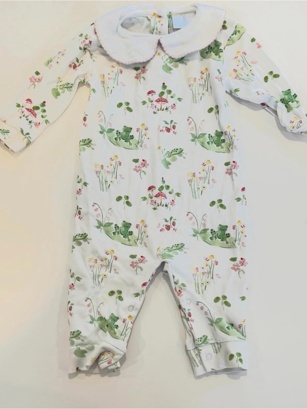 Little English White One-Piece with Green Frog & Pink Floral Print